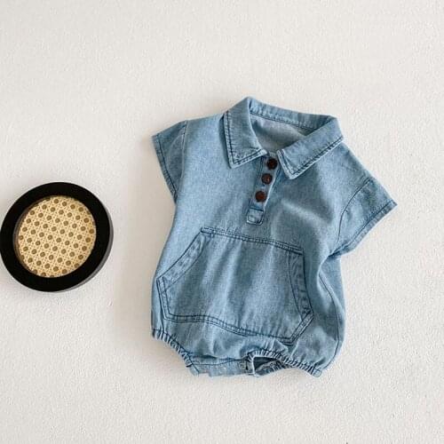 Menoea Newborn Rompers 2021 Newest Summer Solid Color Denim Romper Simplicity Girls Boys Stand-up Collar Toddler Infant Clothes