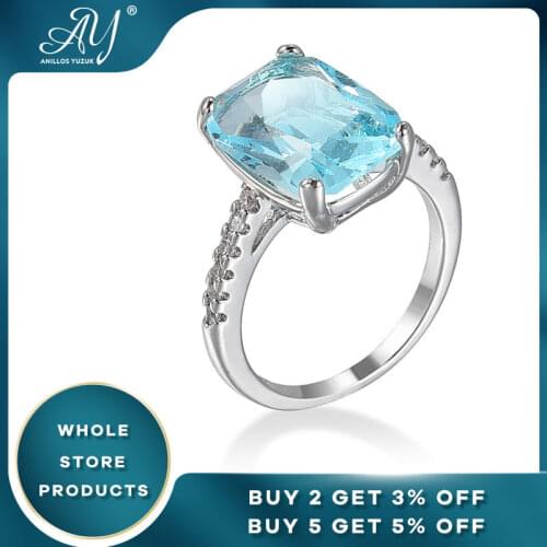 Trendy Aquamarine Ring Gemstones Natural For Jewelry Silver Ring Blue Topaz Ring 925 Sterling Silver Rings For Women Engagement