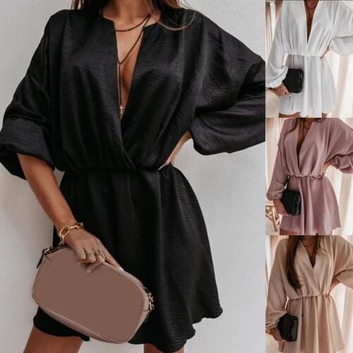 Fashion Dress Women V Neck Loose Sexy Women Cross Collar Dress for Black Party Dresses Long Sleeve Autumn Vestido 2XL