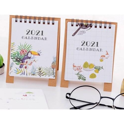 2021 Cute Cartoon Animal Desktop Calendar Mini Paper Schedule Planner Yearly Agenda Organizer Desk Decoration