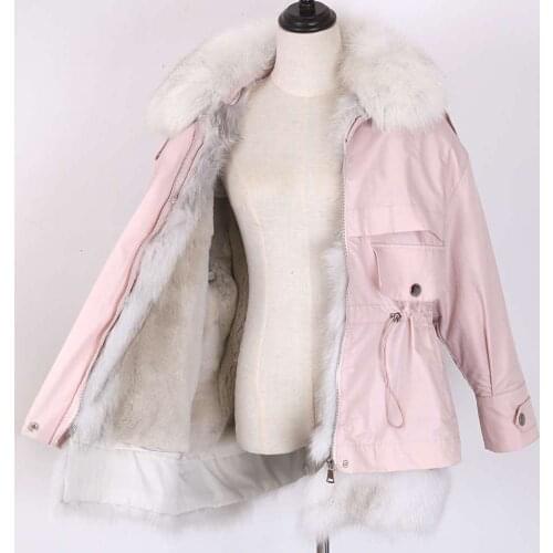 Fur Lining Arrival Women Winter Fashion Coat Short Jacket 2020 New Natural Real Fox Fur Collar 100% Real Rex Rabbit Fur Liner