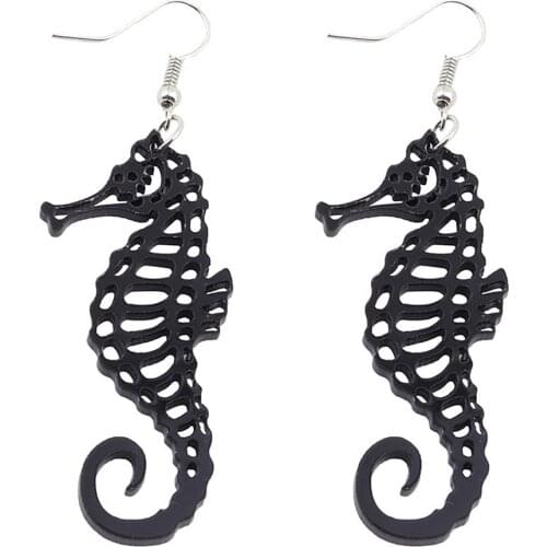New Punk Black Acrylic Seahorse Drop Earrings For Women Girls Animals Long Dangle Earrings Fashion Party Jewelry Gifts
