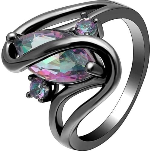 UFOORO wedding rings black gun color dark blue/red AAA zircon Unique design jewelry wedding engagement rings for women gift
