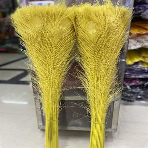 Wholesale 50pcs/lot Natural Yellow Peacock Feathers 70-80 Cm/28-32 Inch for Celebration Party Home DIY Feathers for Crafts