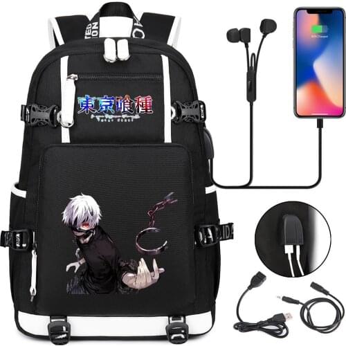Hot Tokyo Ghoul Backpack Girl Boy Schoolbag Large Capacity Laptop Bag Waterproof Multifunction USB Charging Backpack