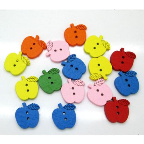 50pcs 16mm Fruit Colorful 2 Holes Mixed Apple Wooden Buttons For Clothes Crafts Sewing Scrapbooking DIY Accessories