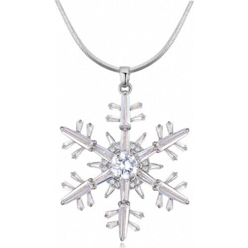 Real Brand AAA Zirconia Micro Inlays Fashion Snow Flower Pendant Necklace And Sweater Chain for Women Valentines Gift Th-123489