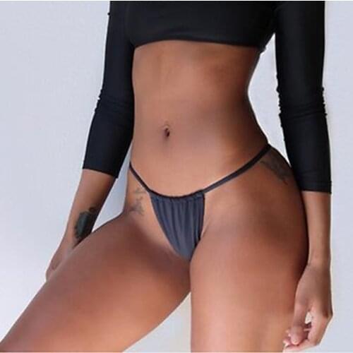 Sexy Hot Women Summer Triangle Bikini Black Panties Thong High Waist Solid Fun Underwear