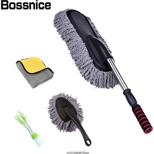 4pcs Car Duster Microfiber Cleaning Brush With Extendable Handle Multipurpose Dust Removal For Exterior Interior Home Cleaning