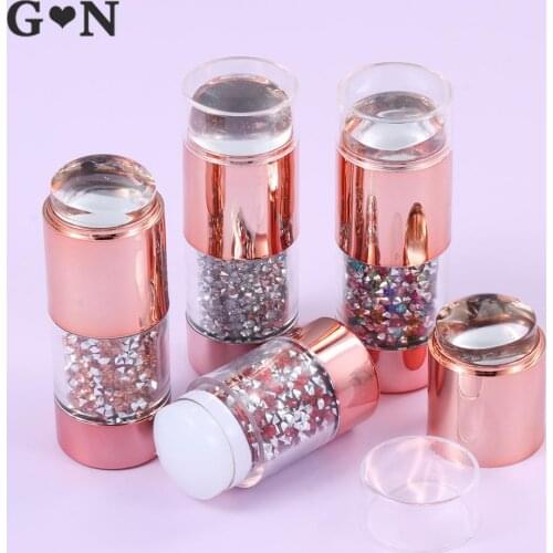 Smiling Beveled French Style Nail Art Stamper Double-ended Crystal Handle Silicone Nail Templat Stamp Image Stencil Scraper Tool