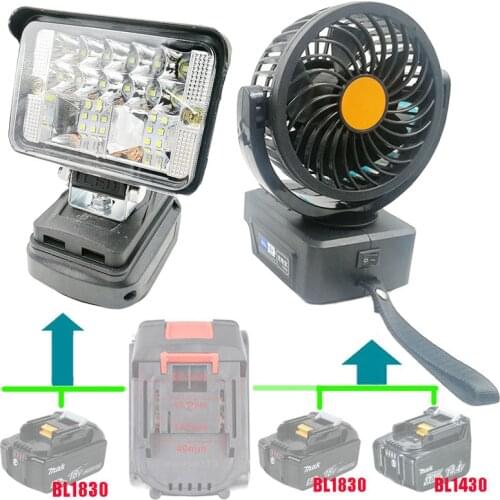 LED Work Lights Flashlights Electric Torch Spotlight Mini Fan for Makita 14.4V 18V Li-ion Battery Adapter BL1815 BL1830 BL1430
