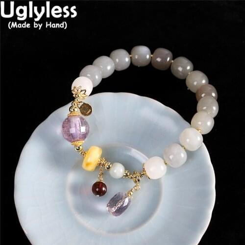 Uglyless Elastic Rope Natural Nephrite Bracelets for Women Simple Beading Gemstones Bracelets Real 925 Silver Bracelets Crystals