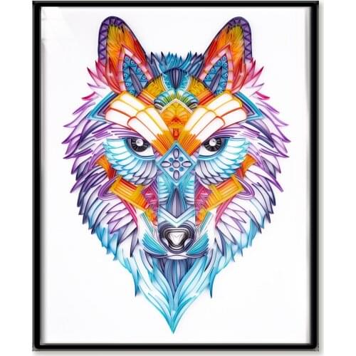 UNIQUILLING 3D Wolf Quilling Paper Paintings Creative Wall Home Decor DIY Quilling Paper Crafts Gifts Quilling Paper Tools Kits