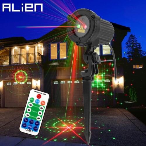 ALIEN 12 Patterns Red Green Christmas Landscape Outdoor Laser Lights 110V 220V Waterproof Laser Xmas Tree Garden Light