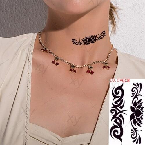 Waterproof Temporary Tattoo Sticker Ins Lotus Black Totem Pattern Design Body Art Flash Tatoo Fake Tatto for Women Men Kids