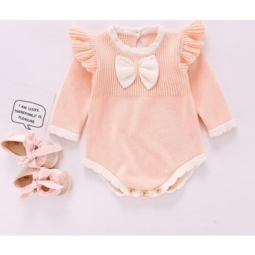 Newborn Baby Girls Boys Knitted Romper Autumn Winter Warm Toddler Jumpsuit Cotton Bowk Long Sleeve Kids Infant Woolen Bodysuit