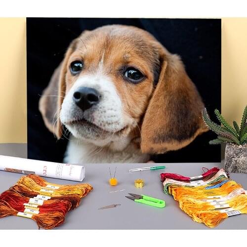 Animal Dog Beagle Printed Fabric 11CT Cross-Stitch Complete Kit Embroidery DMC Threads Needlework Handmade Hobby Decor