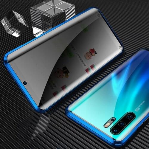 Privacy Metal bumper Magnetic adsorption dual Tempered Glass Phone Case For huawei p30 pro Magnet Cover 360 Protective case