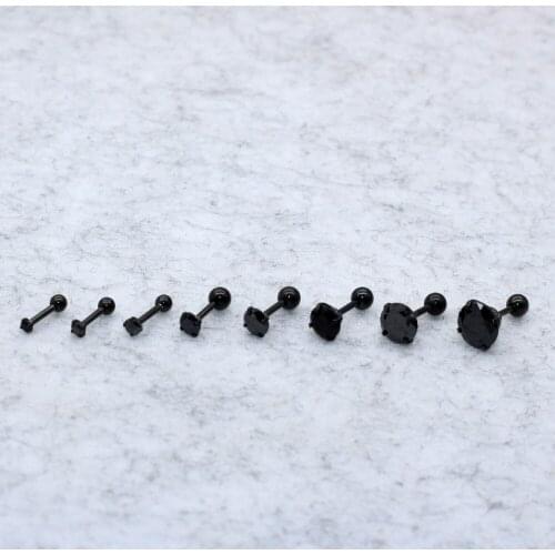 Black Color 4 Claw 2/2.5/3/4/5/6/7/8mm Black Zircon Women Stud Earrings Ear Smooth Ball Earring 316 Stainless Steel Jewelry