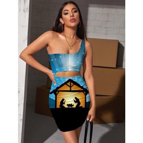 Giyu Brand Christian Dress Women Galaxy Hollow out Dresses Animal Halter Sleeveless Tree 3d Print Womens Clothing Party Short