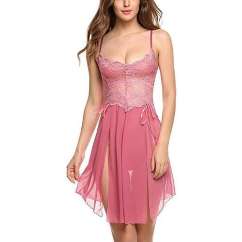 Women Sexy Lace Lingerie Erotic Babydoll Nightwear Nightgowns Sleepwear Solid Nightdress Underwear Homewear Robe Sets