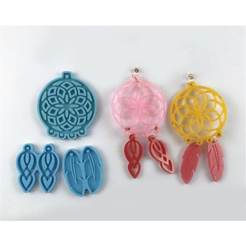 1 Set Glossy Resin Female Earring Mold Kit Epoxy Resin Casting Dream Catcher Feather Shaped Medium Earring Pendant Craft Molds
