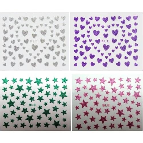 1PC 3D Nail Slider Stars Heart Stickers Glitter Shiny Decoration Decal DIY Transfer Adhesive Colorful Nail Art Tips Manicure