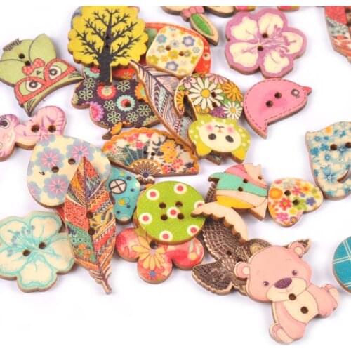 2 Hole Vintage Mixed Cartoon Painting Wooden Buttons For Clothes Sewing Crafts Scrapbooking DIY Kid Apparel Supplies 25pcs m1893