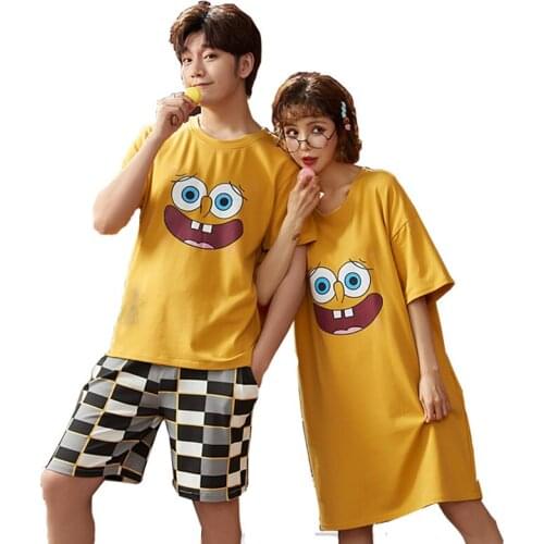 2021 Kawaii Sponges Cartoon Bobs Summer Pajamas Set T Shirt Sleeve Shorts Women Dress Pijama Unit Anime Cotton Home Sleepwear