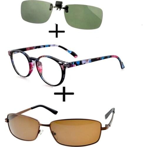 3Pcs!!! Retro Round Light Reading Glasses for Men Women + Polarized Sunglasses Alloy Luxury Thin Leg + Sunglasses Clip