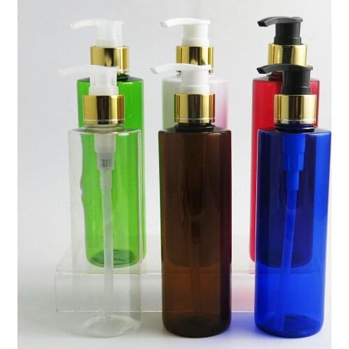 30 x Empty Clear Amber Blue White Green Red Plastic Flat Shoulder Round Cream Lotion Shampoo Pump Bottle 250ml Refillable bottle