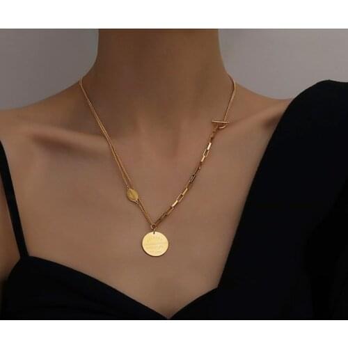 316L Stainless Steel Fashion Fine Jewelry 2 Layer 2 Ways To Wear Vintage Coins Charms Chain Choker Necklaces Pendants For Women
