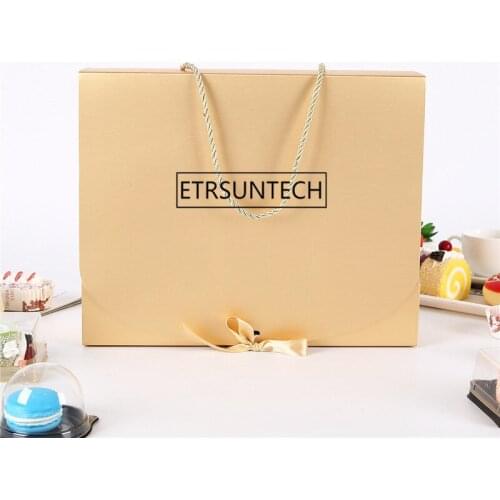 50pcs/lot 31cmx26cmx8cm Large White Gold Gift Box Scarf clothing Packaging Color Paper Box with ribbon Underwear packing box
