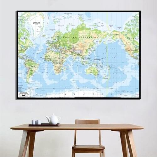 A2 Size The World Map Mercator Projection Vinyl Spray Printed without Frame Fine Canvas Painting For Living Room Wall Decor