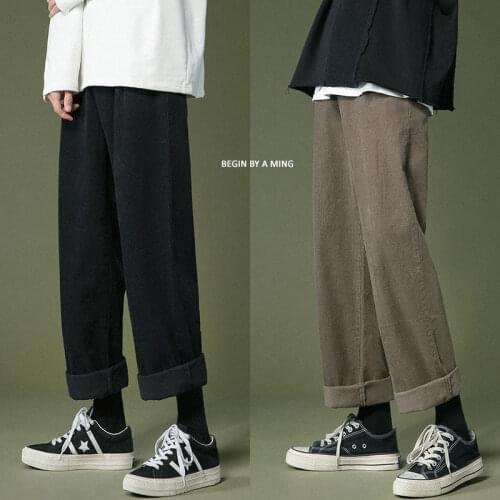 Autumn Cotton Corduroy Pants Mens Fashion Retro Casual Wide-leg Pants Men Streetwear Loose Hip-hop Straight Trousers Mens M-2XL