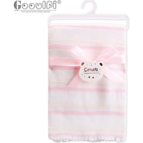 Gooulfi Baby Blanket Knitted 0-3 Months Baby Blankets Newborn Summer Blue and Pink Stripe Cotton Soft Kids Summer Blanket