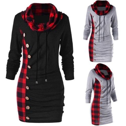 Women Winter Long Sleeve Turtle Neck Jumper Hoodies Sweatshirt Plaid Autumn Casual Top Outwear