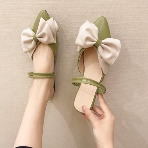 IF IFOND Elegant Bow Patent Leather Slippers Women Pointed Toe Front Strap Sandals Woman Summer Casual Beach Flat Slides Women