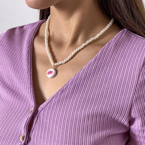 European and American creative jewelry sweet cool imitation pearl round bead chain necklace simple cola cap letter necklace