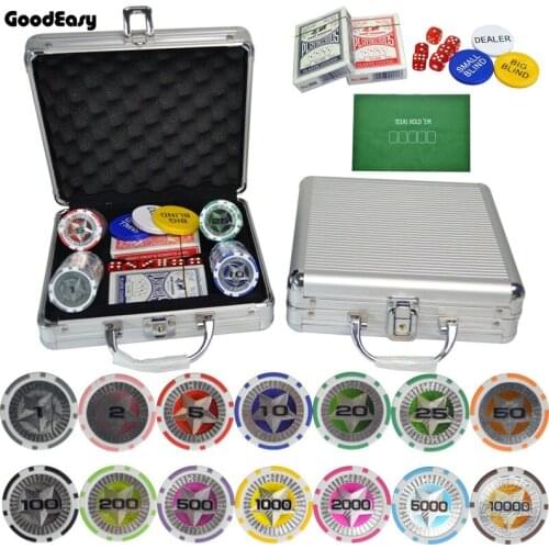 100~500pcs/set ABS Poker Chips With Star Trim Sticker Texas Hold'em Casino Poker Chip with Aluminum Box and Free Gift