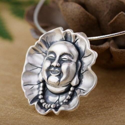 Emperor jewelry line fine silver 990 archaize process female matte maitreya pendant Thai silver wholesale