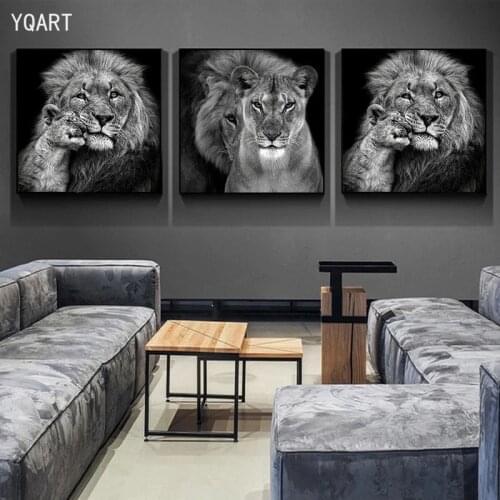 Modern Black and White Lion Canvas Paintings Prints Lovely Lions Family Wall Pictures For Home Living Room Cuadros Murals