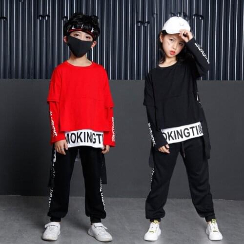 Hip Hop Costume for Girls Boys Red Jazz Ballroom Clothes Kids Dance Clothing Stage Costume Child Streetwear Dancing Clothing