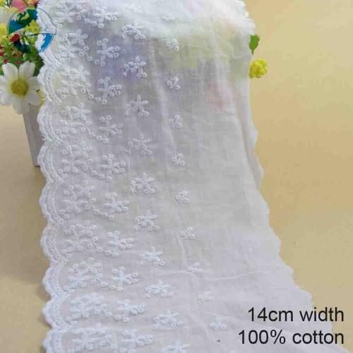 10yards 14cm white 100% cotton embroidery lace french lace ribbon fabric guipure diy trims warp knitting sewing Accessories#3299