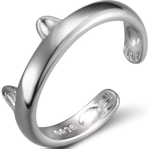 Cat Ear Copper Ring Jewelry Cat Paw Print Silver Color Wedding Dress Cute Adjustable Opening Ring For Women Fashion Accessories