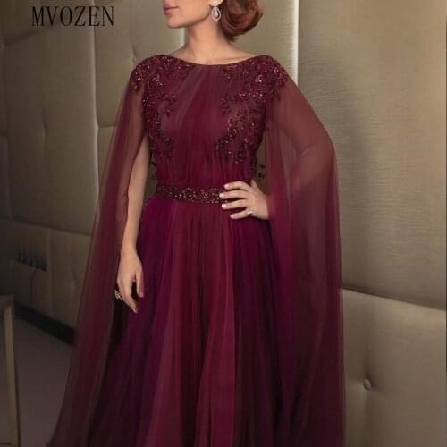 MVOZEIN Burgundy Evenning Dress Chiffon A-Line With Jacket Hand-Beaded Prom Formal Gowns Sumer Long Muslim Evening Dresses 2020