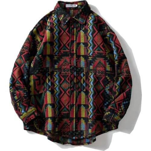 Hip Hop Streetwear Fashion Jacket Men Shirt Long Sleeve Pattern Print Cardigan Plus Size Vintage Shirts Jackets Mens Clothing