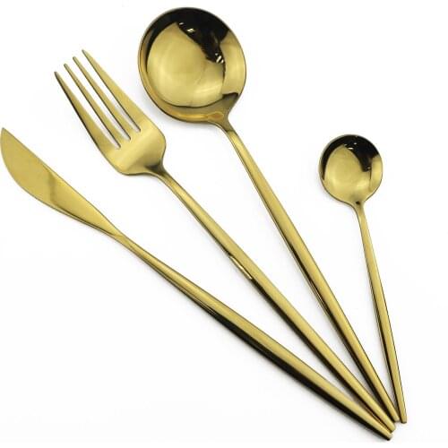 4pcs White Gold Cutlery Set 18/10 Stainless Steel Dinnerware Set Knife Fork Spoon Dinner Set Western Kitchen Tableware Set