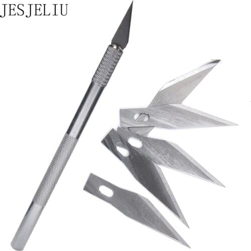 Non-Slip Metal Wood Carving Tools Fruit Food Craft Sculpture Engraving Utility Knife With 6 Blades For Stationery Art Supplies