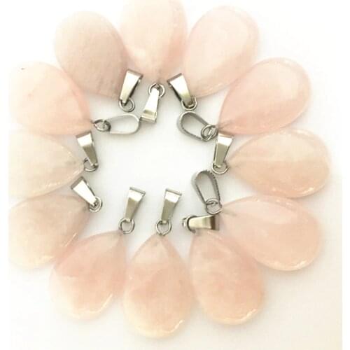 NEW!Natural Roses Quartz Pink Crystal Flat Water Drop Stone Pendants & Necklaces For Womem Jewelry Making 24x16x6mm 50pcs/lot